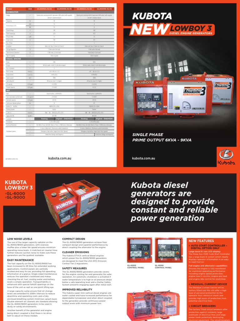 Kubota GL Generator Brochure | PDF | Engines | Electric Generator