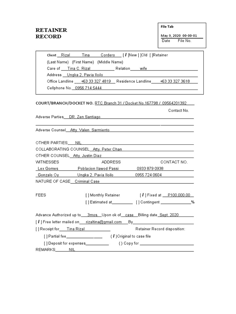 Court Docket Retainer Record | PDF