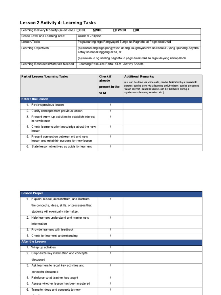 LAC 1 - 002 - Learning-Tasks-for-DL | PDF | Neuropsychology | Learning