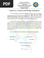 Parental Consent For Work Immersion: Lucena National High School