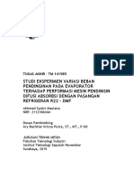 Studi Eksperimen Variasi Beban Pendinginan Pada Evaporator Terhadap Performasi Mesin Pendingin Difusi Absorbsi Dengan Pasangan Refrigeran R22 - DMF