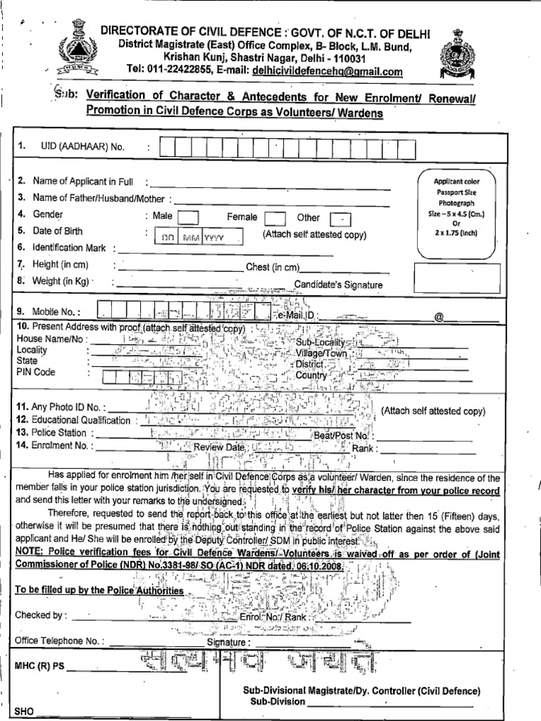 Civil Defence Form For PLC PDF Government And Personhood Security