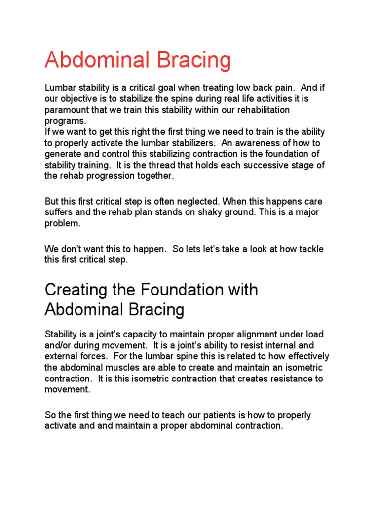 Creating The Foundation With Abdominal Bracing, PDF, Abdomen