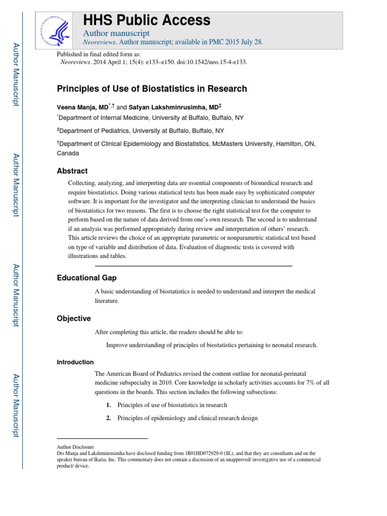 Use of Biostatistics in Research | PDF | P Value | Student's T Test