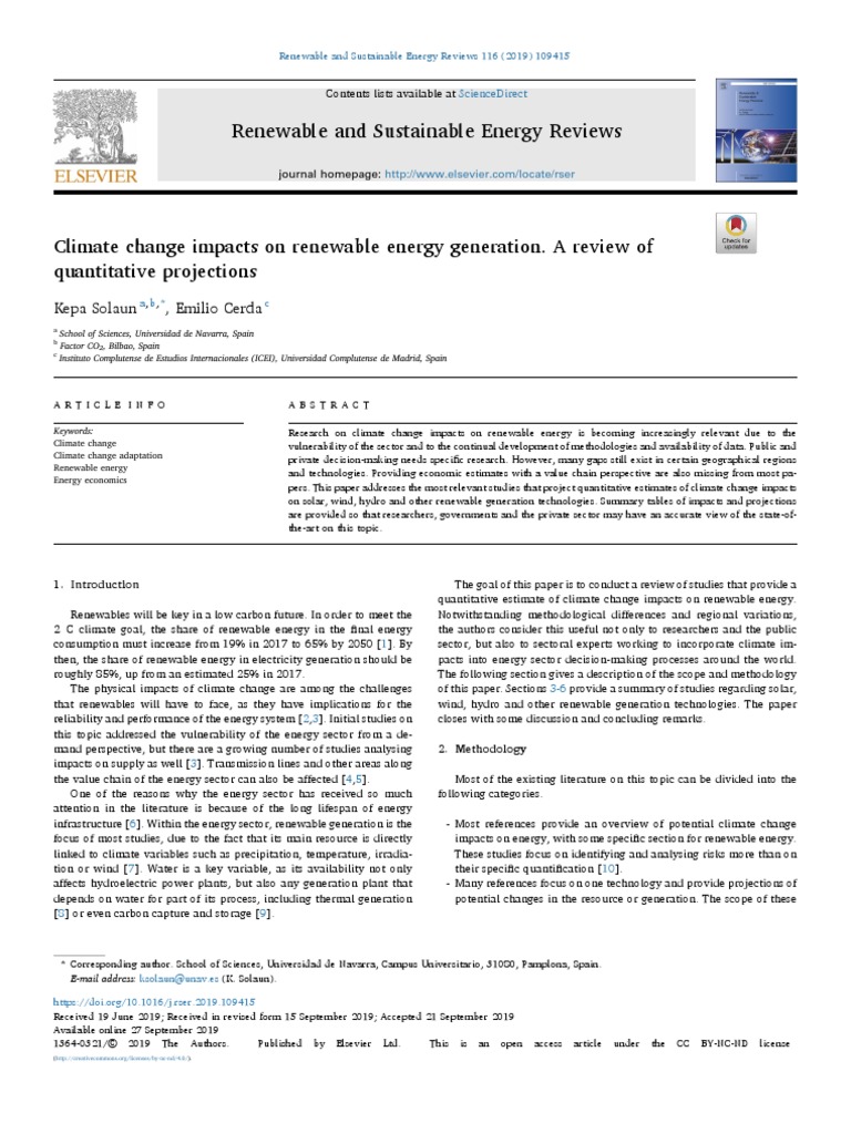 Climate Change Impacts On Renewable Energy Generation | PDF | Wind ...