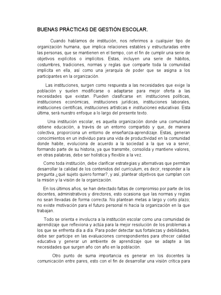 Gestión Escolar y Educación Efectiva | PDF | Institución | Plan de estudios