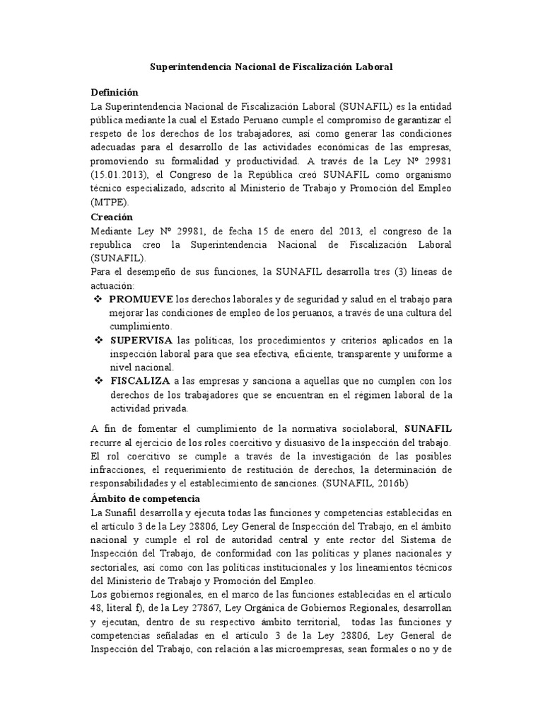 Definición y funciones de SUNAFIL | PDF | Derecho laboral | Gobierno