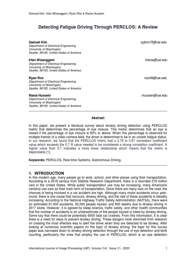 Drowsy Driving Detection Using PERCLOS | PDF | Cloud Computing ...