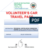 Volunteer'S Car Travel Pass: City of Malolos 3000 Telefax: 044-796-1149 Email