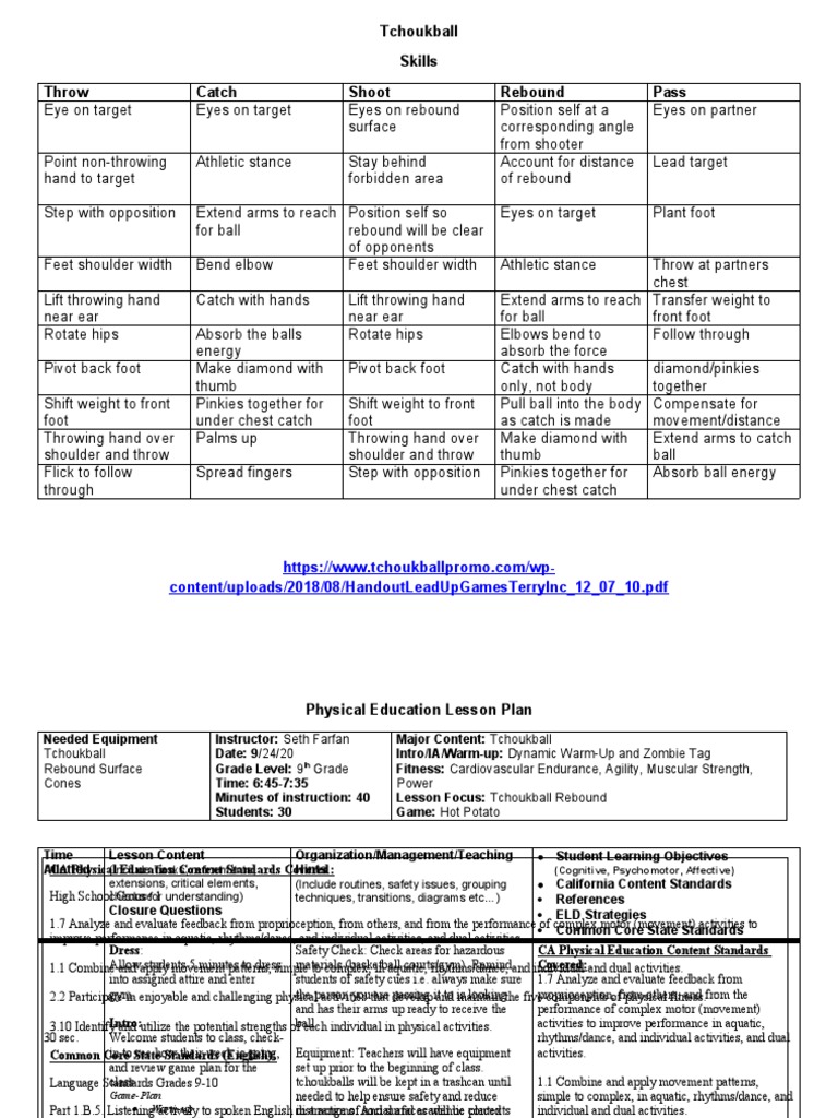 Tchoukball Lesson Plans | PDF | Physical Education | Common Core State ...