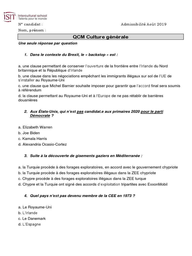 Qcm Culture Générale Avec Réponse Culture Générale PDF | PDF | Chypre