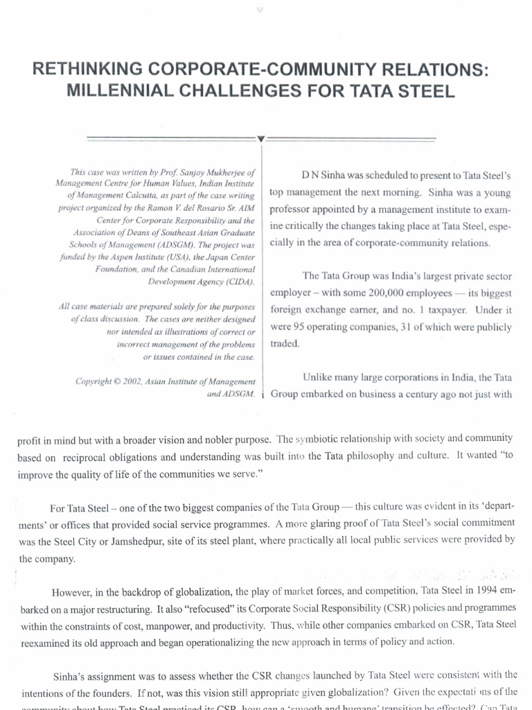CSR Challenges. Tata Steel Case | PDF