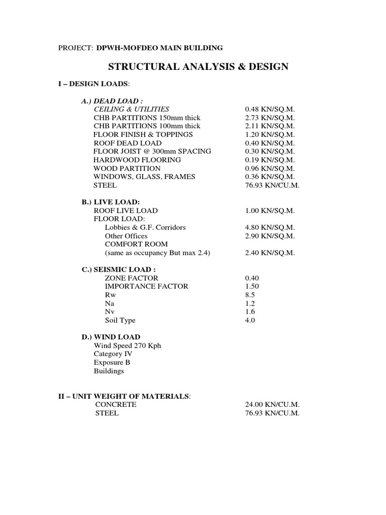 DPWH Main Building Structural Design Analysis | PDF
