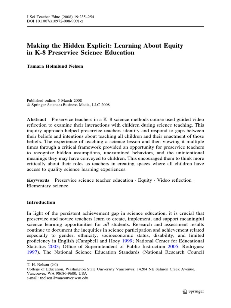 Learning About Equity Pdf Science Education Teachers