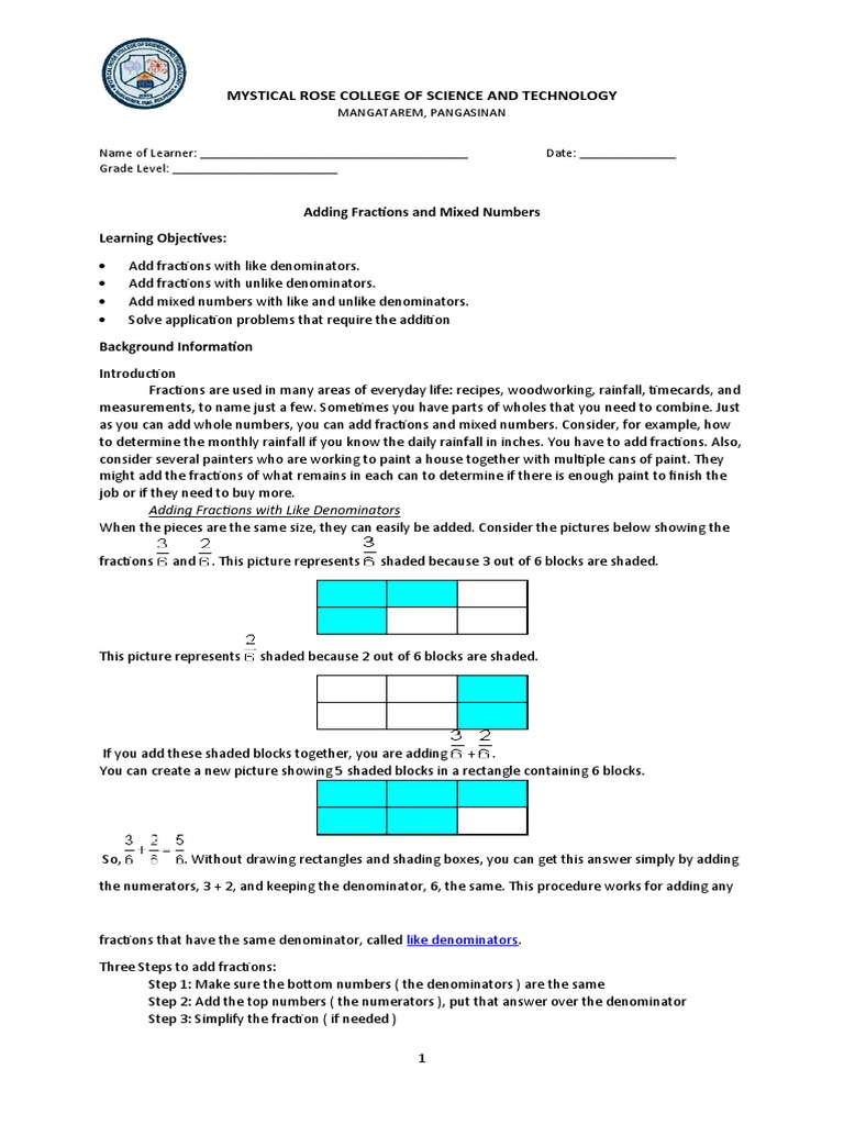Math 6 Lesson 1 | PDF | Fraction (Mathematics) | Mathematical Objects