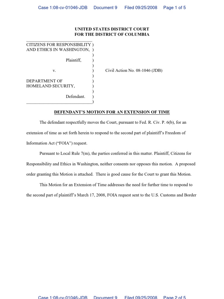 DHS FOIA Extension Motion Details | PDF | Freedom Of Information Act ...