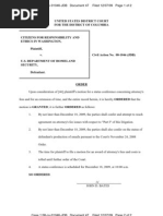 CREW v. DHS: Regarding Border Fence: 12/7/09 - Order (Document 47)