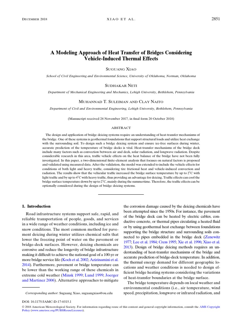 A Modeling Approach of Heat Transfer of Bridges Considering Vehicle ...