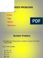 Worded Problems: - Number - Coin - Age - Work - Mixture