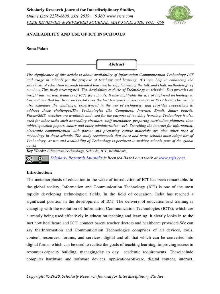 Availability and Use of Ict in Schools | PDF | Educational Technology ...