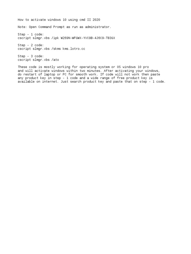 Windows 10 Activation Txt