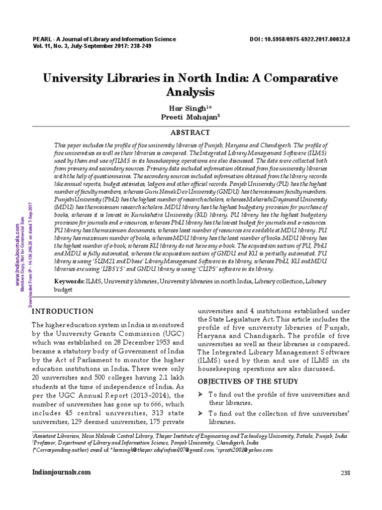 University Libraries in North India-Pearl Article PDF | PDF | Punjab ...
