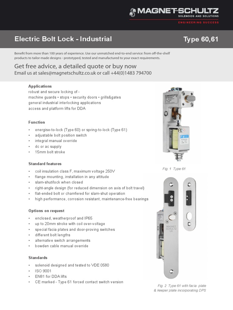 Industrial Electric Bolt Lock Types 60 & 61 | PDF | Switch | Inductor