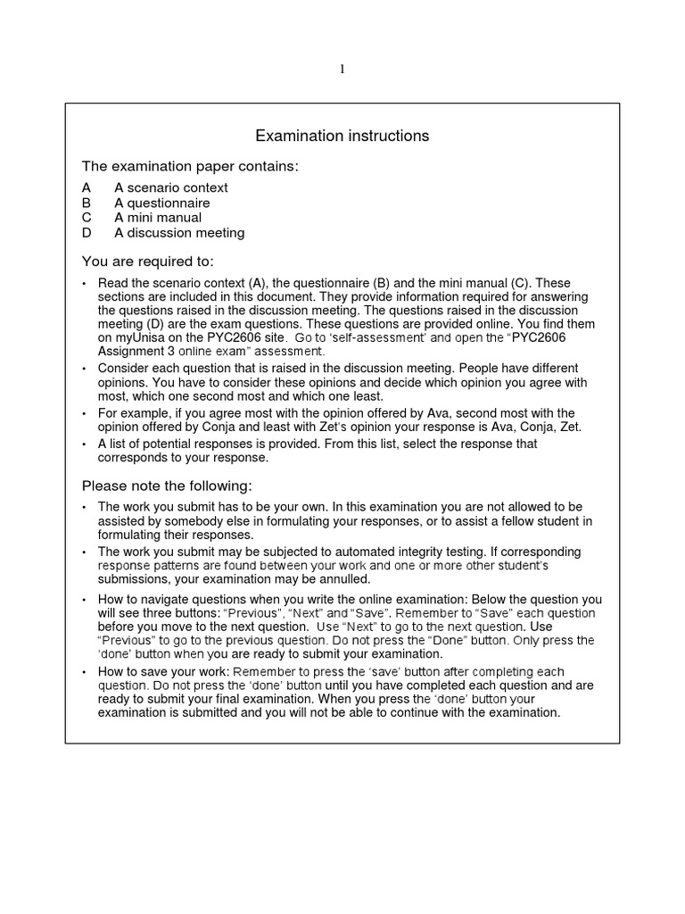 Exam Instructions for Integrity Questionnaire | PDF | Integrity ...