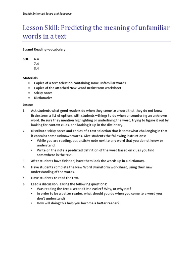 UNDERSTANDING THE MEANING OF UNFAMILIAR WORDS visual data 7