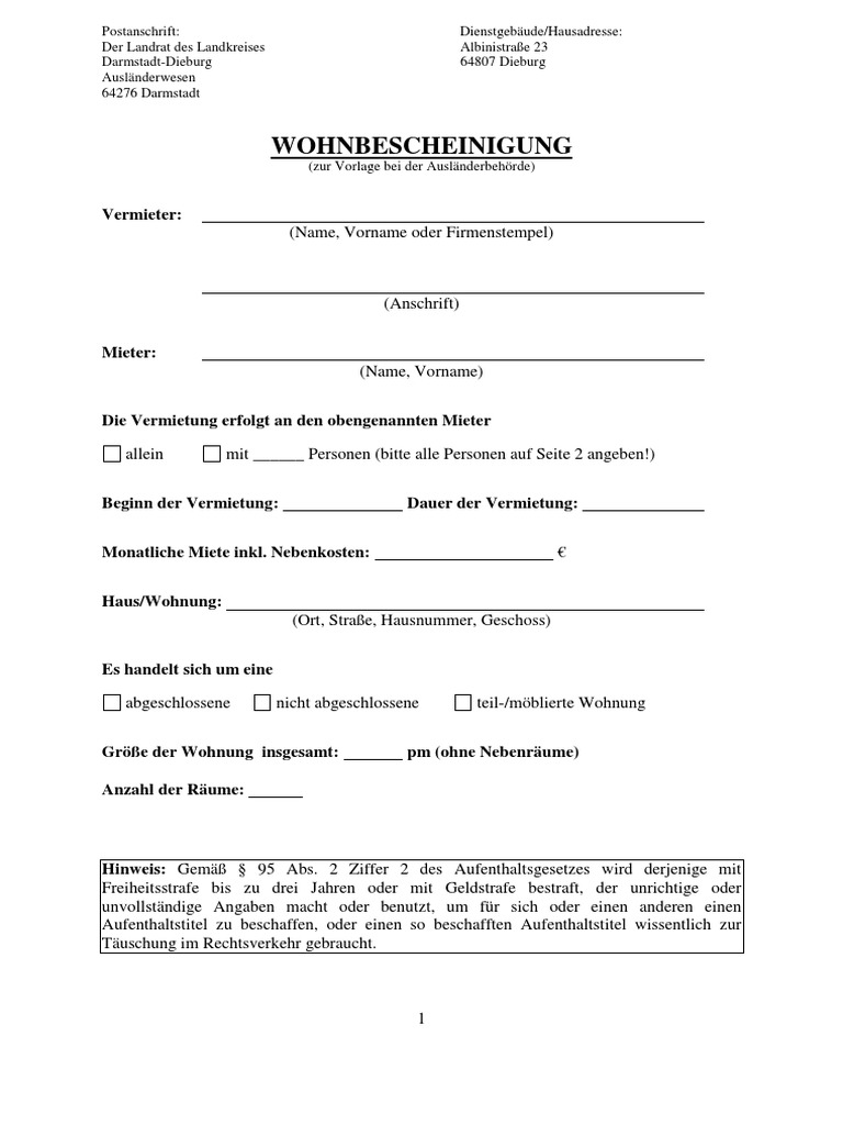 Wohnbescheinigung Application | PDF