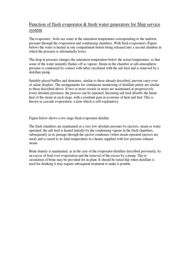 Function of Flash Evaporator & Fresh Water Generators For Ship Service