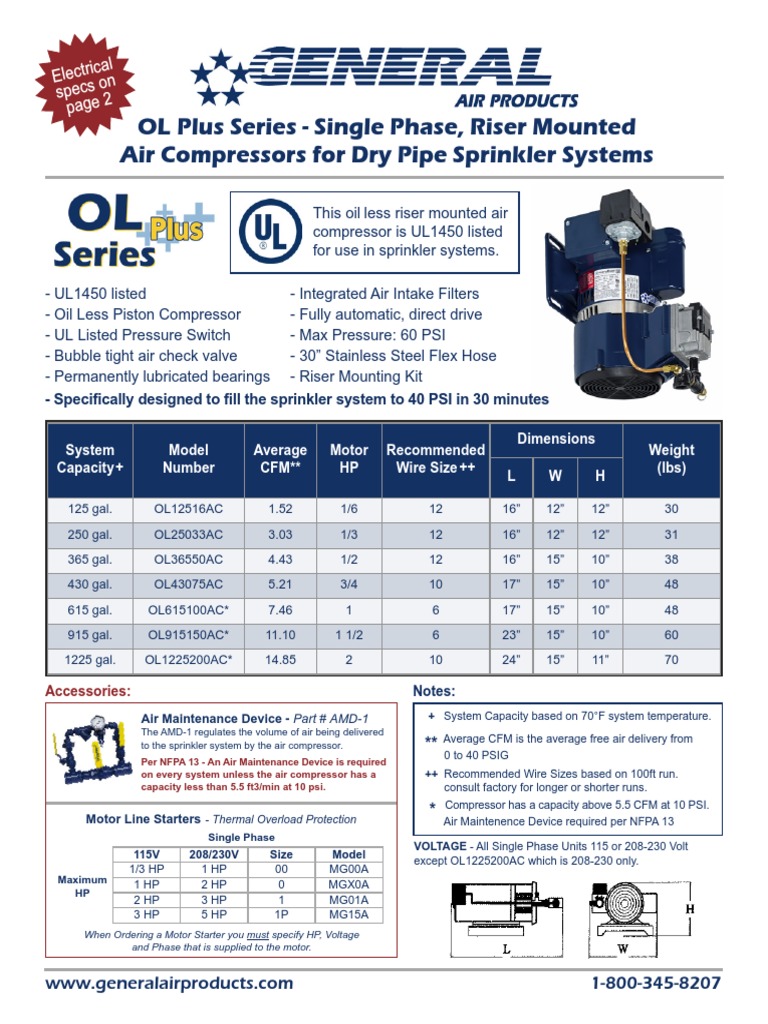 Riser Mounted Air Compressors for Sprinklers | PDF | Electric Motor ...
