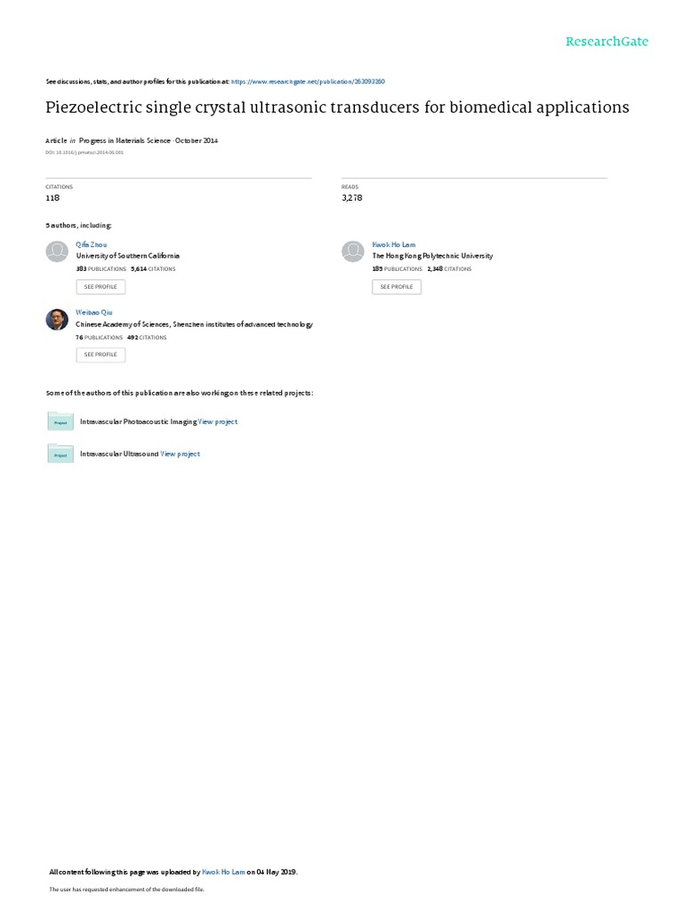 Piezoelectric Single Crystal Ultrasonic Transducers For Biomedical
