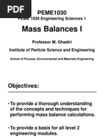 PowerPoint Slides of Mass Balances Section of PEME - 1030 Lectures MG