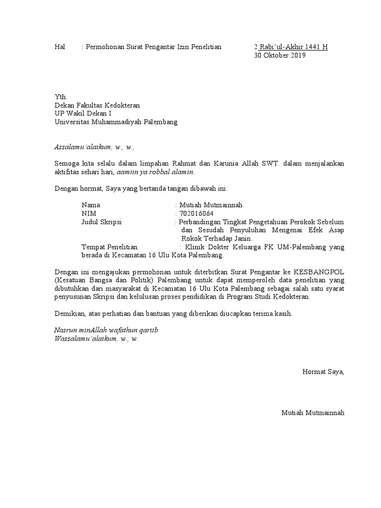 Surat Ijin Penelitian Kesbangpol Semarang Contoh Suratku - Riset
