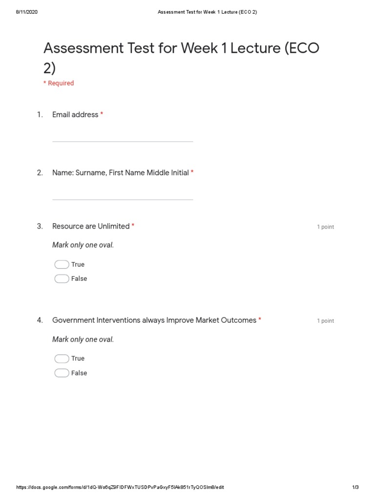 Week 1 ECO 2 Assessment Test | PDF | Economics | Macroeconomics