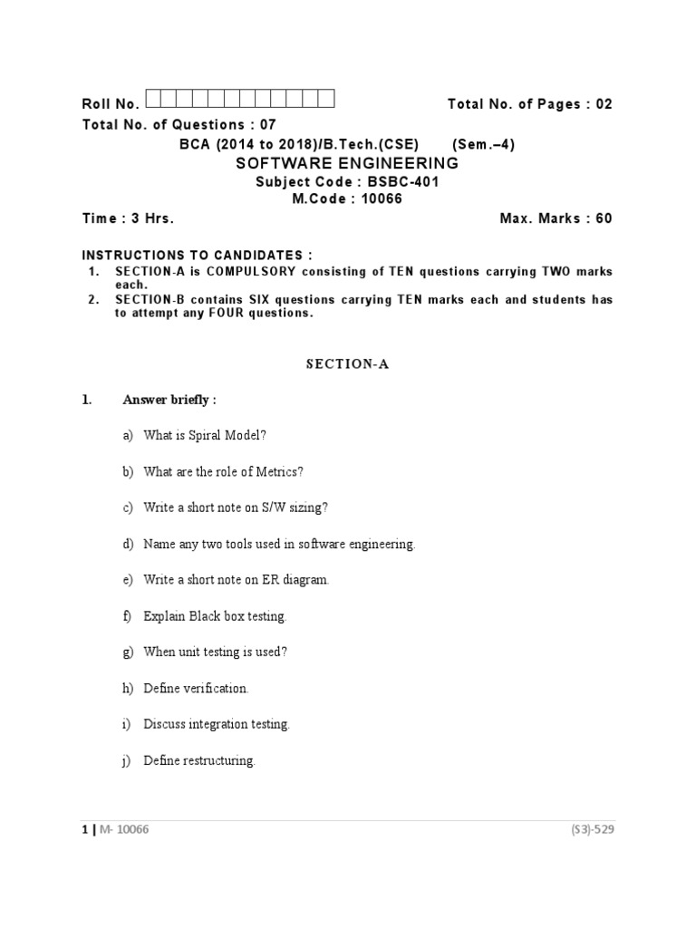 Software Engineering Exam Guide: BCA/B.Tech | PDF | Art | Computers