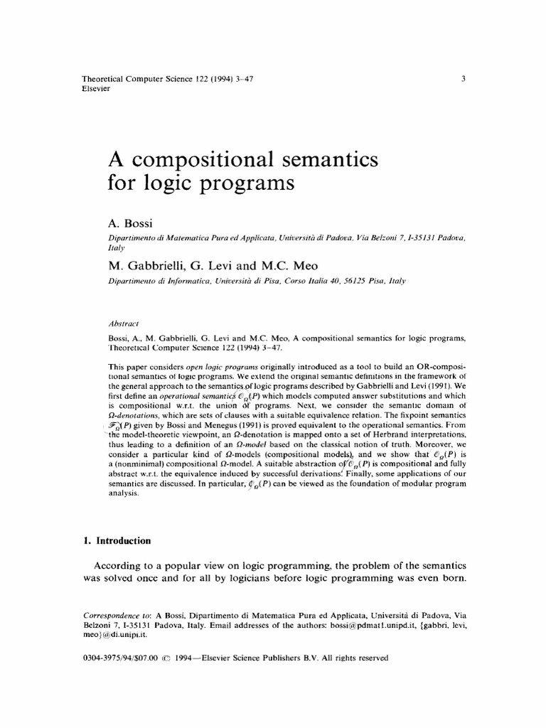 A Compositional Semantics For Logic Prog PDF | PDF | Interpretation ...