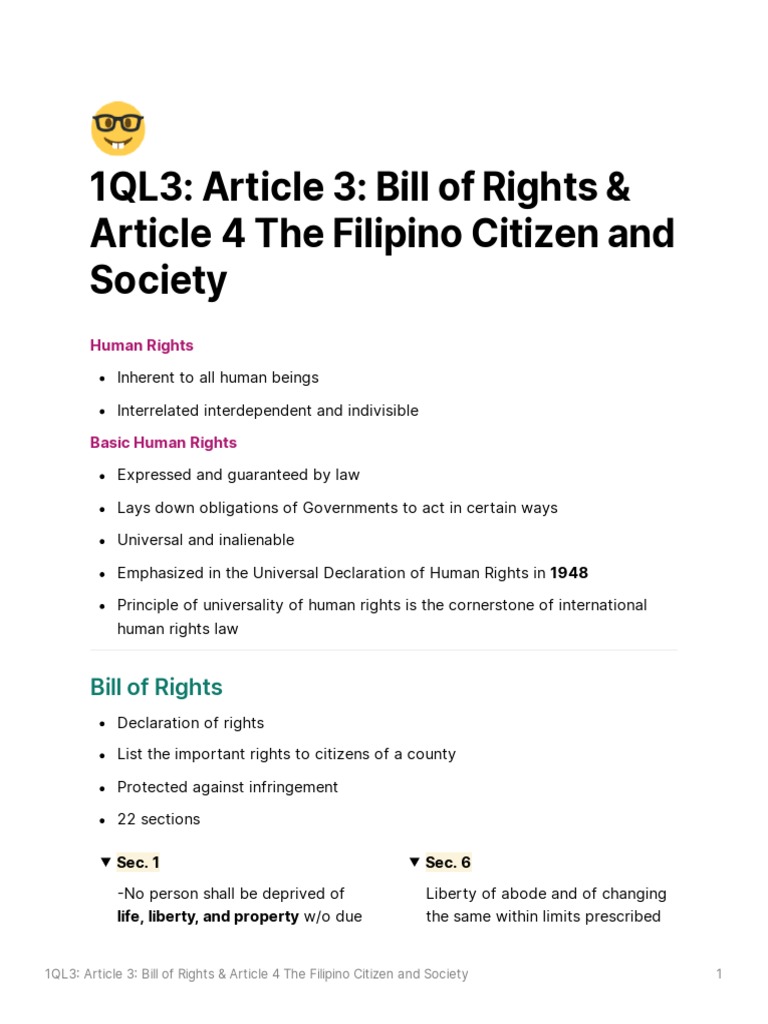 1QL3: Article 3: Bill of Rights & Article 4 The Filipino Citizen and ...