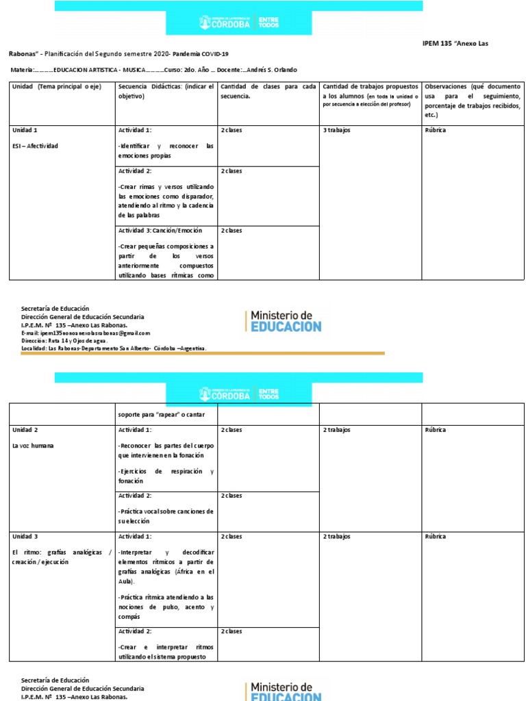 Planificación Educativa Música 2020 | PDF | Ritmo | Sonido