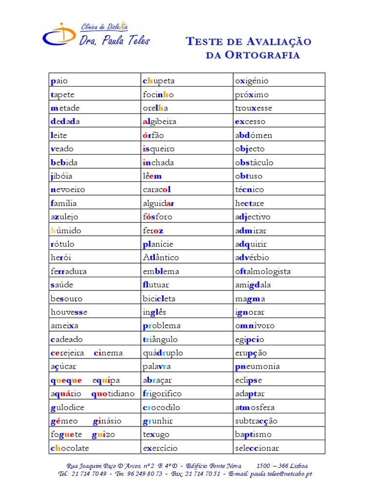 Teste de Ortografia para Dislexia | PDF