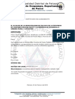 Certificado de alineamiento en Palcazú para David Gaspar Huamán