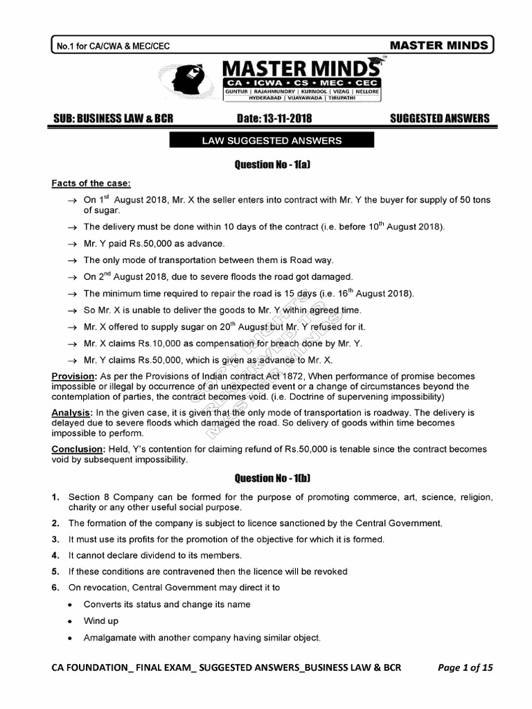 Law - BCR Question Paper With Answer Key by Master Minds | PDF