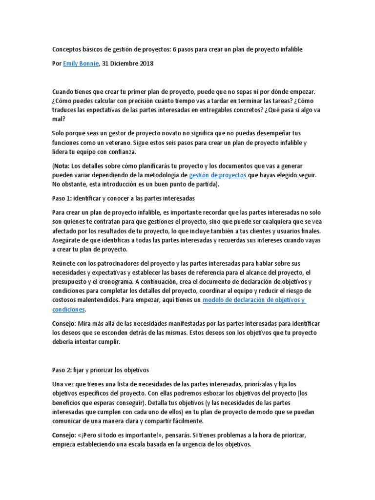 6 Pasos para un Plan de Proyecto Exitoso | PDF | Gestión de proyectos