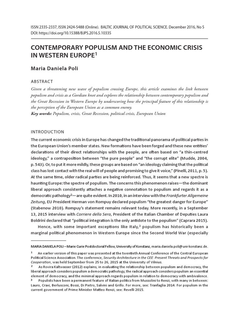 Contemporary Populism and The Economic Crisis in Western Europe | PDF ...