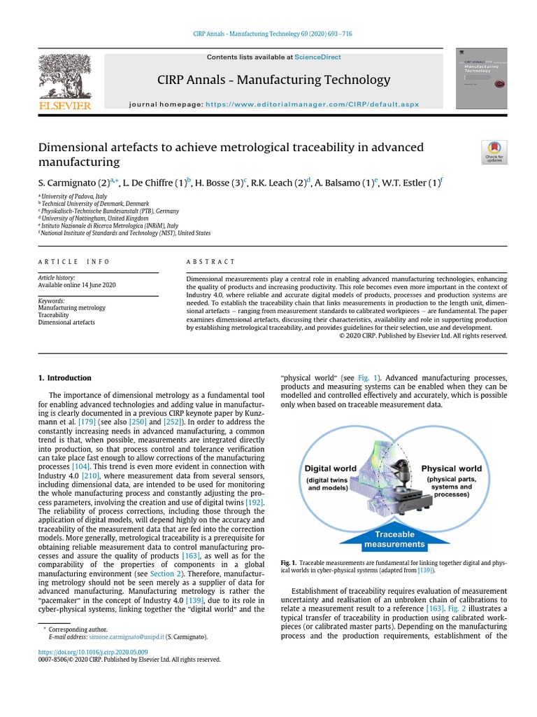 Dimensional Artefacts To Achieve Metrological Traceability in Advanced