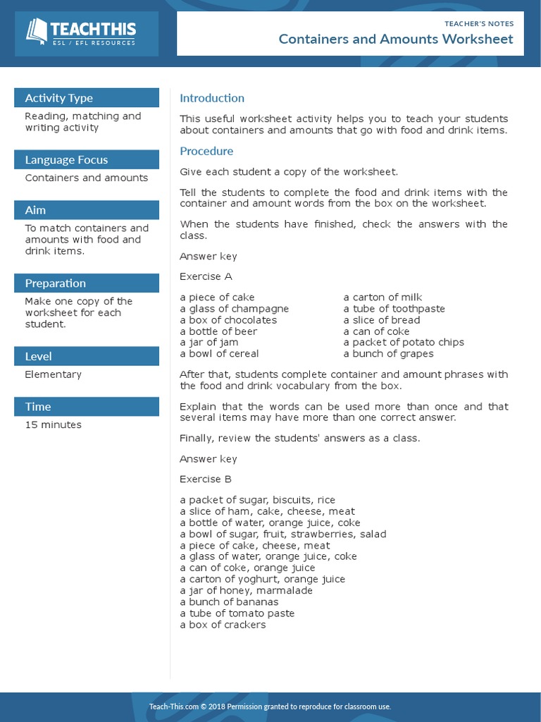 Containers and Amounts PDF | PDF | Drink | Fruit Preserves