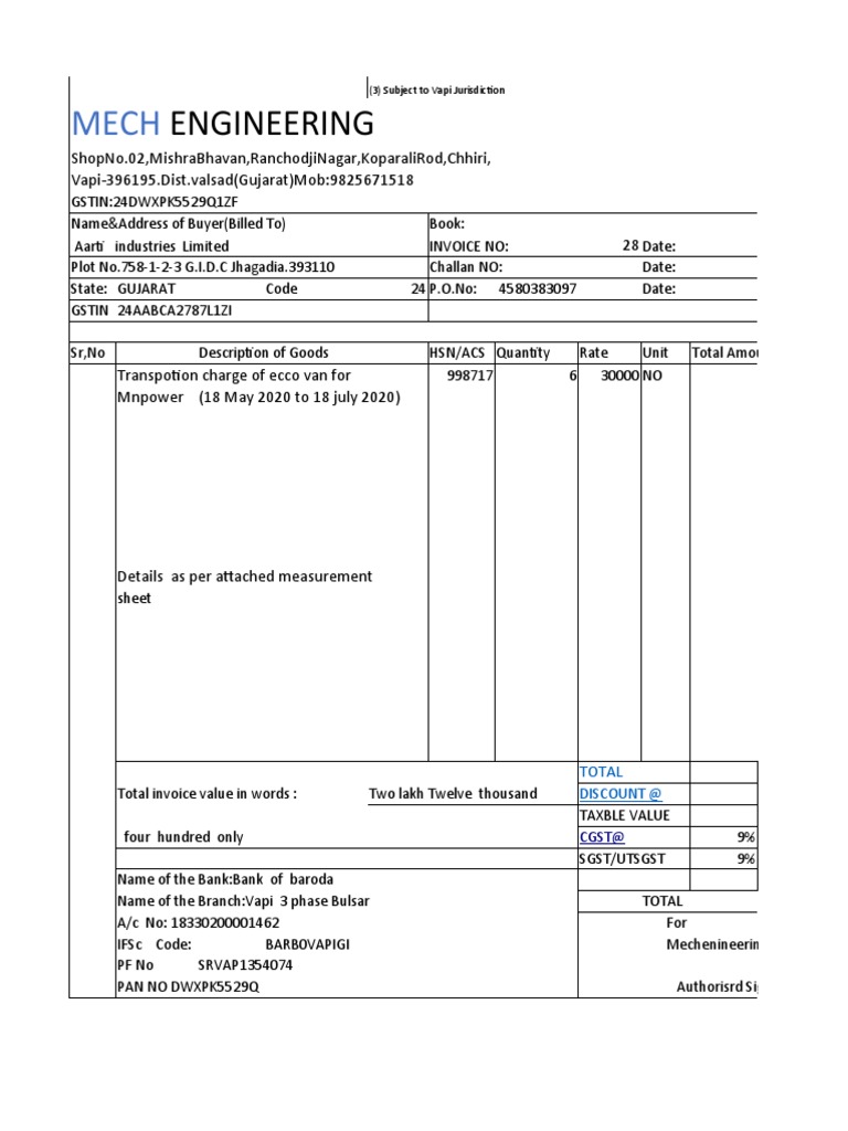Aarti Transeportion Bill 28 30.07.2020 | PDF