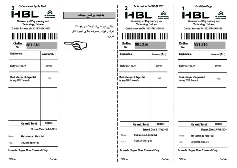 Bank Challan Number for UET Deposit | PDF | Banking | Financial Services
