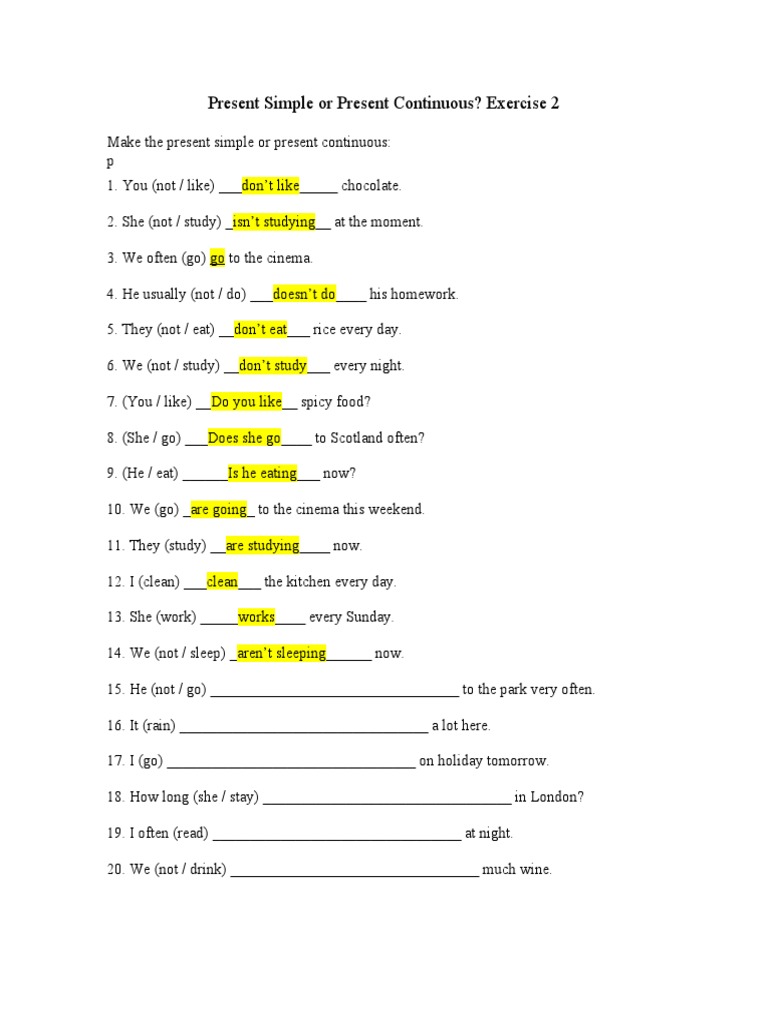 Present Simple vs Continuous Exercise | PDF | Language Arts & Discipline